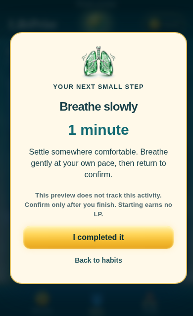 LifePrize V51 local-demo habit completion interface